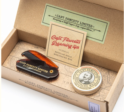 Captain Fawcett Moustache Wax & Folding Pocket Comb set