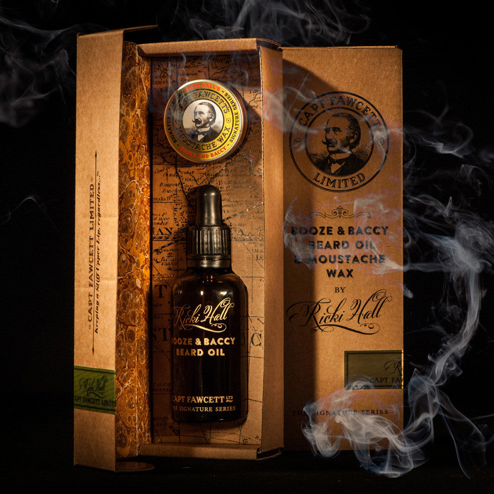 Capt. Fawcett Booze & Baccy Beard Oil & Moustache Wax Gift Set