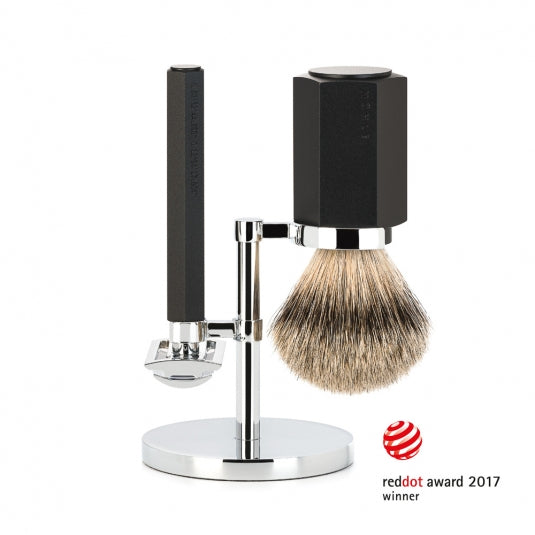 Muhle Hexagon 3 Piece Shave Set - Silvertip Badger Hair – Graphite
